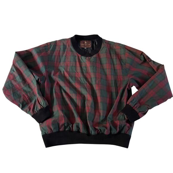Vtg Y2K Red Green Tartan Plaid Pullover Windbreaker Sweatshirt Sz L Preppy - Picture 1 of 9